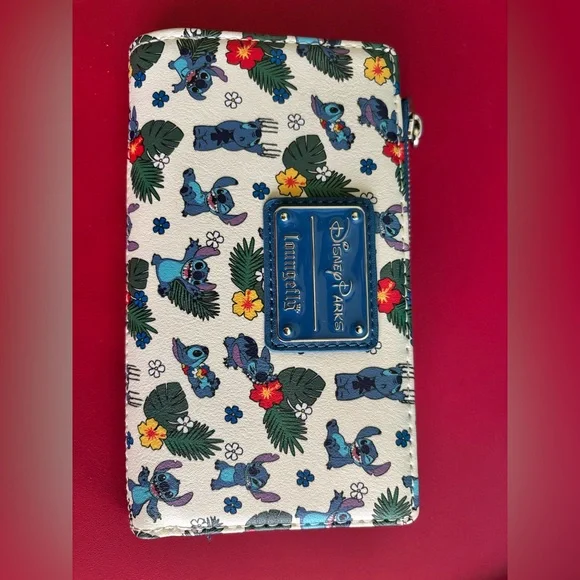 Disney Parks Stitch Floral Wallet - White and Blue - Picture 1 of 4